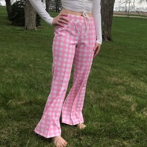 FAB VTG 70’s Pink Gingham Flare Pants Size Small